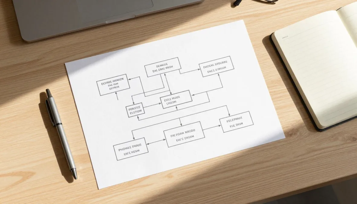 A team strategist reviewing workflow charts on a desk A team strategist reviewing workflow charts on a desk