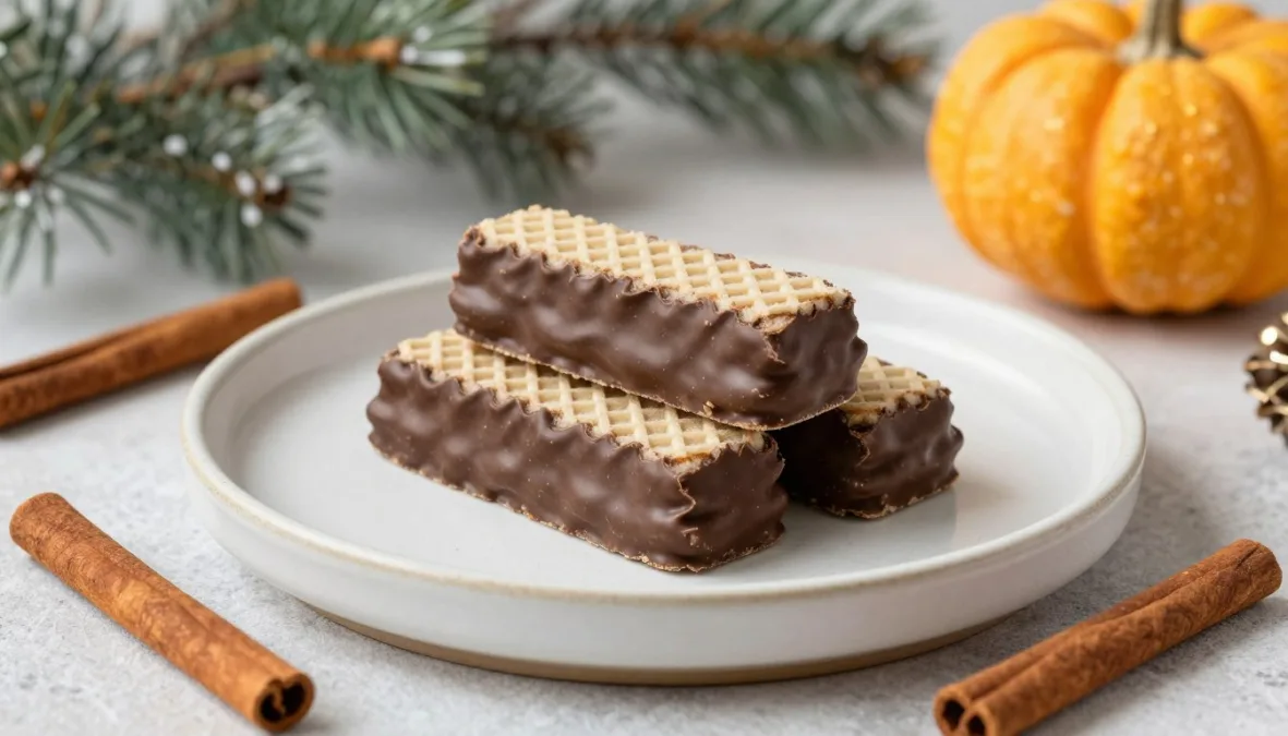 Crisp chocolate wafer bars arranged neatly on a holiday party platter Crisp chocolate wafer bars arranged neatly on a holiday party platter