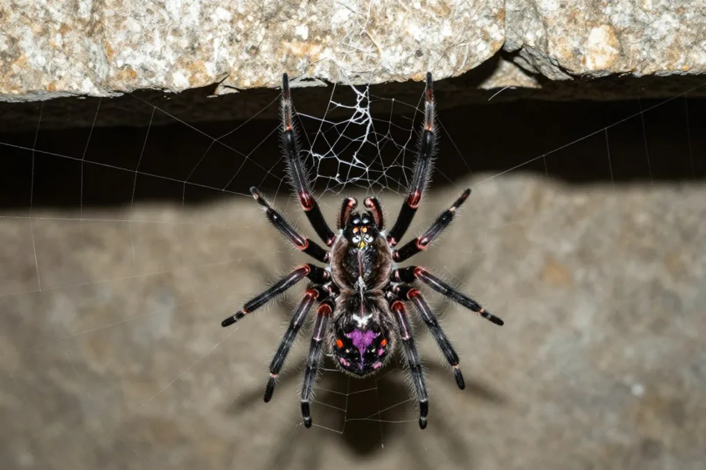 False black widow spider inside a dark garage False black widow spider inside a dark garage