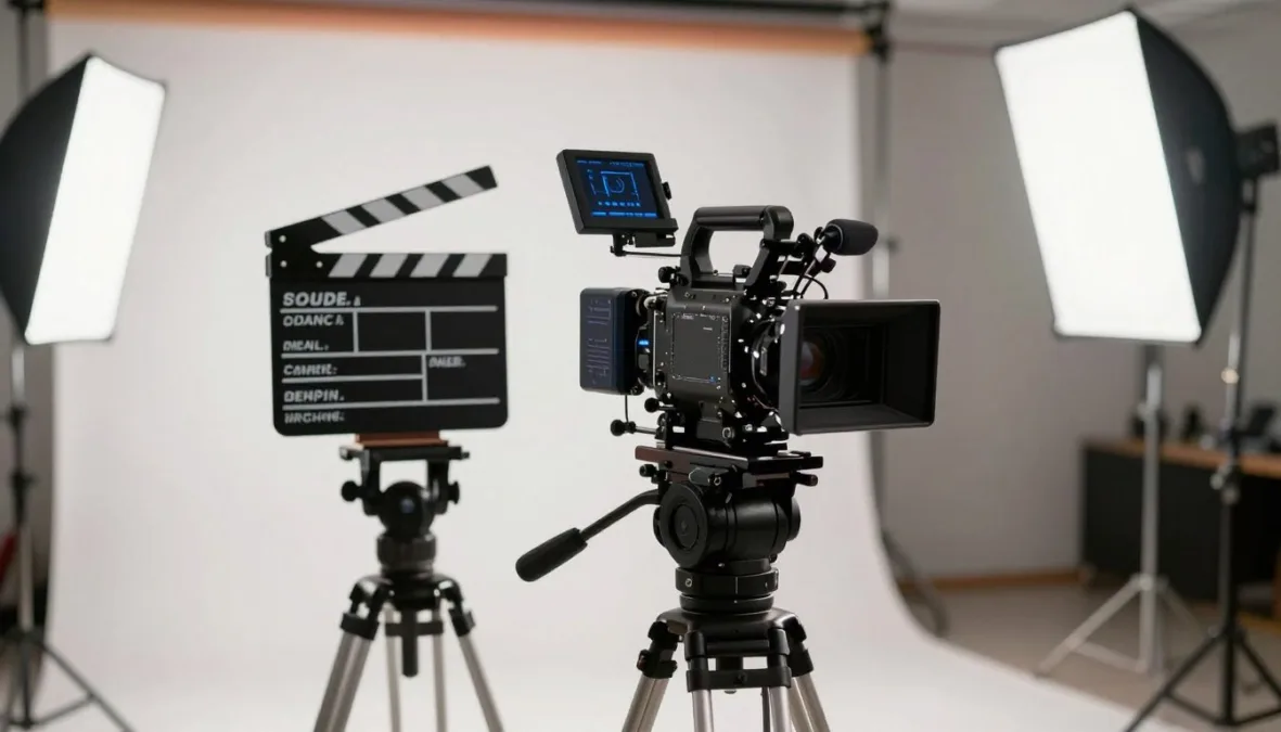 Film camera and slate showcasing the top 10 female led movies on Netflix