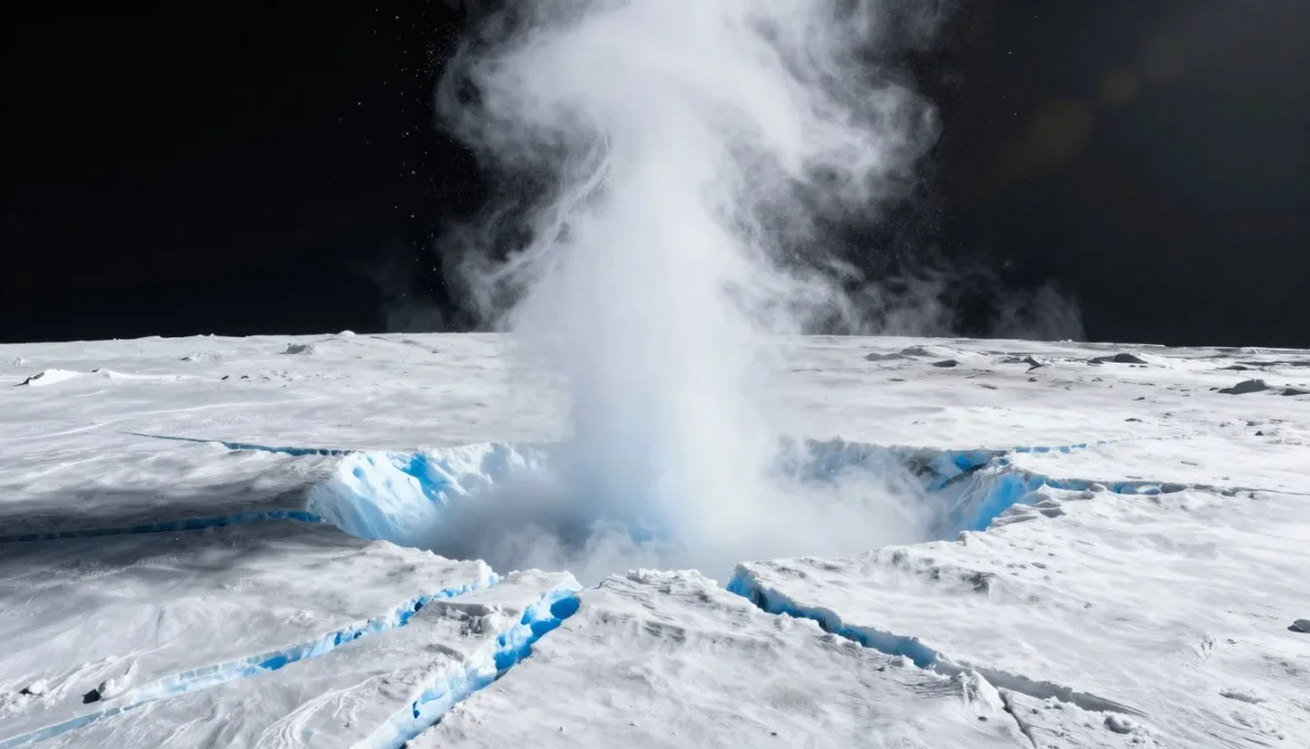 Geysers of water vapor erupting from fractures on an icy planetary moon