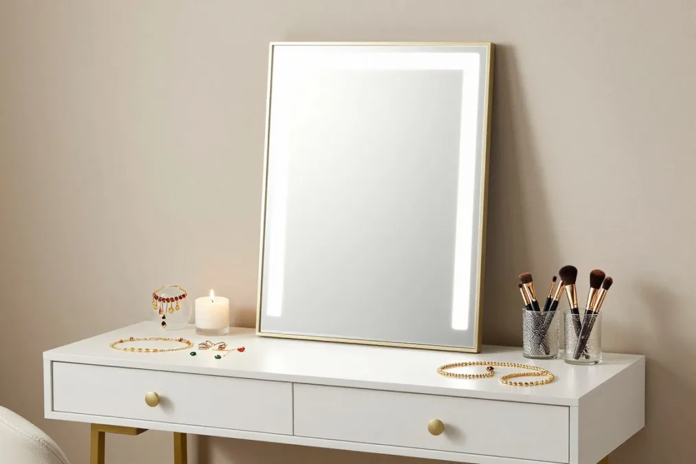 Jewelry display case and cosmetic vanity setup Jewelry display case and cosmetic vanity setup