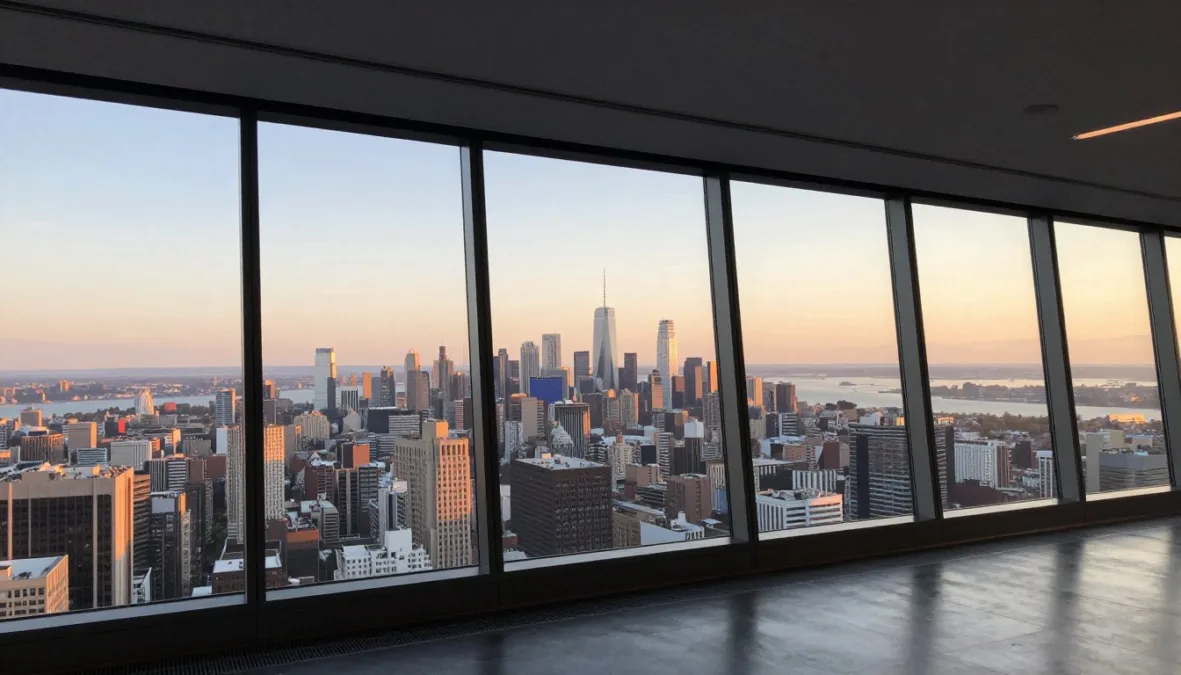 Observation deck vantage point overlooking a sprawling urban landscape Observation deck vantage point overlooking a sprawling urban landscape