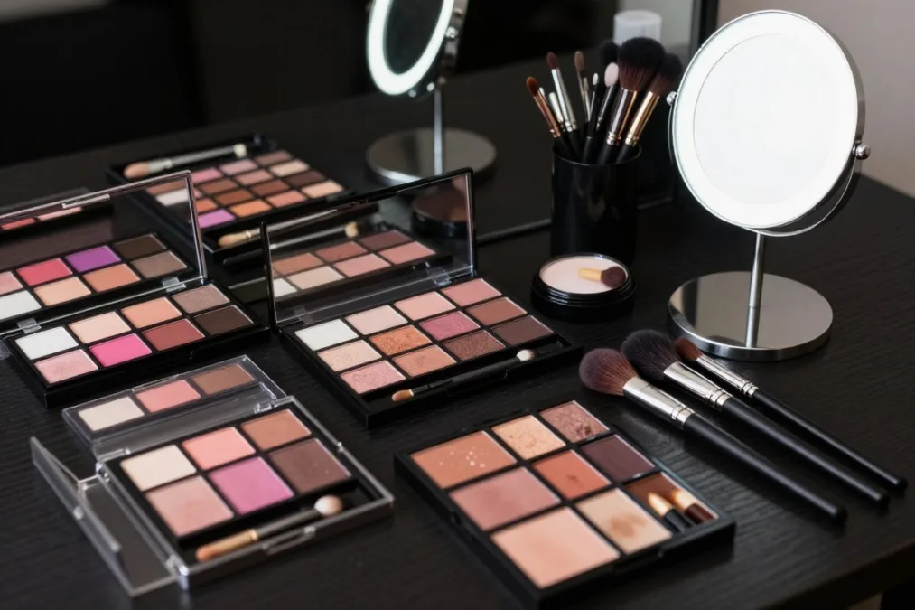 Professional cosmetic palette and detailed makeup brushes Professional cosmetic palette and detailed makeup brushes