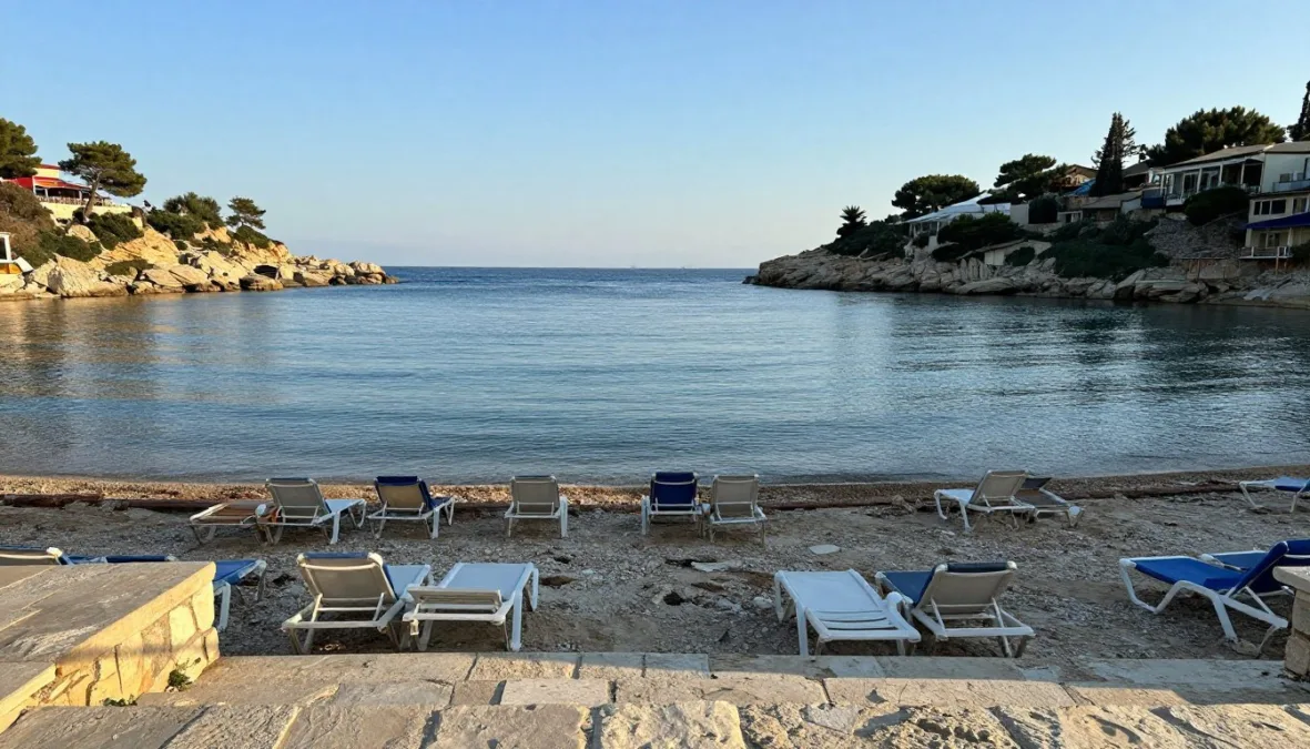 Quiet coastal shoreline during a warm summer afternoon