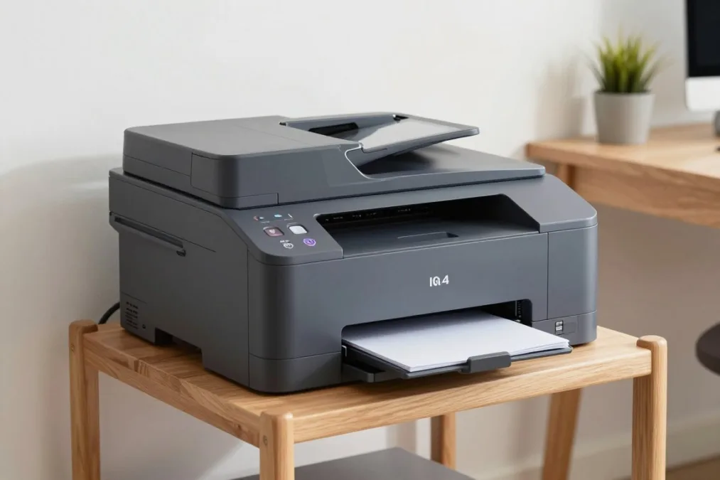 Robust office color multifunction printer on a dedicated stand Robust office color multifunction printer on a dedicated stand