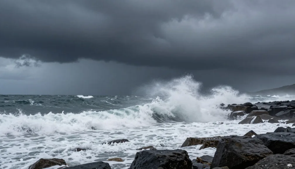 Rough ocean waves under dark storm clouds representing the top 10 hurricanes in US history
