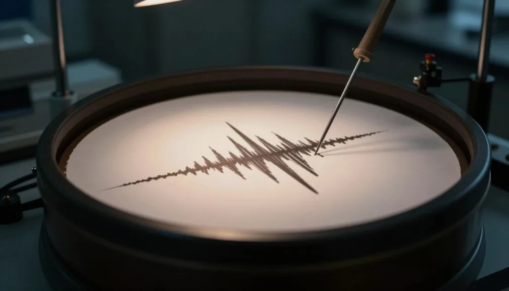 Seismometer drum recording seismic waves on paper