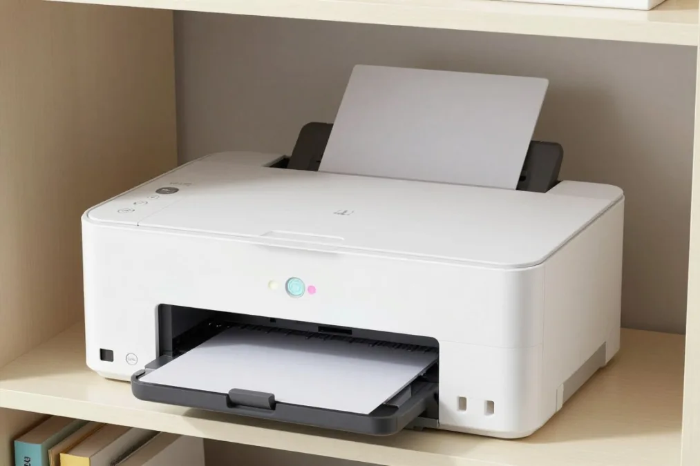 Supertank printer showing liquid ink reservoirs Supertank printer showing liquid ink reservoirs