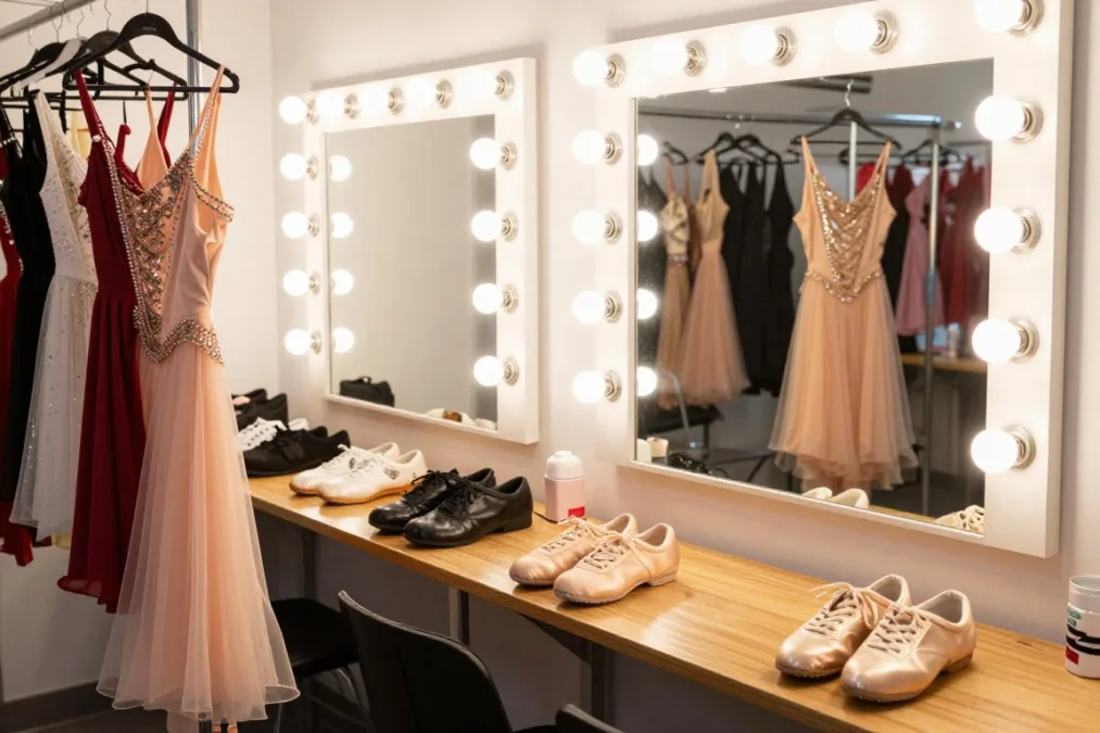 Vibrant stage costume elements and dance shoes Vibrant stage costume elements and dance shoes