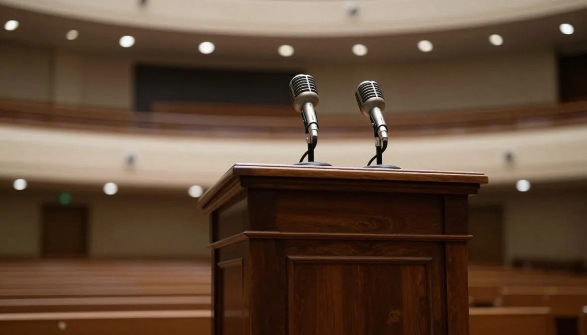 Vintage campaign lectern in a grand hall