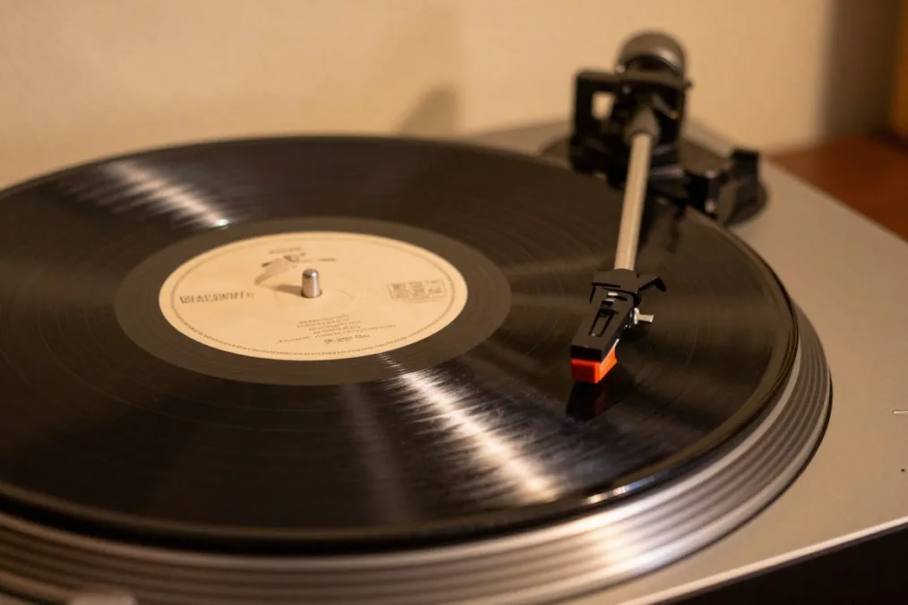 Vintage vinyl record on an analog turntable Vintage vinyl record on an analog turntable